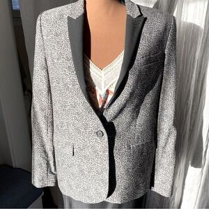 The Kooples Grey Leopard Print Tuxedo Blazer Womens Size 8‎